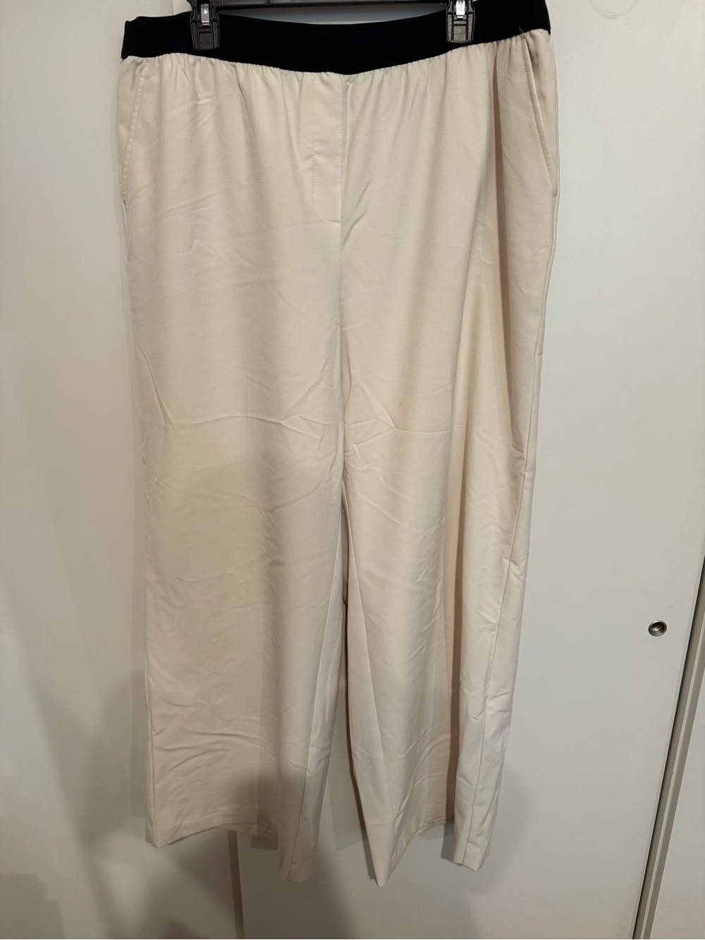 Lane Bryant Cream Wide-Leg Pants with Black Waistband